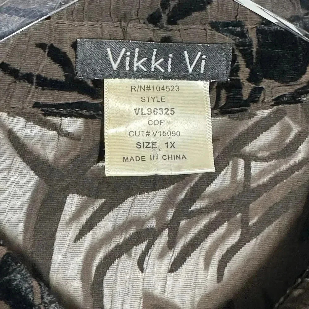 VIkki Vi Size 1X chocolate Brown velvet burnout blouse button down shirt - Picture 5 of 7